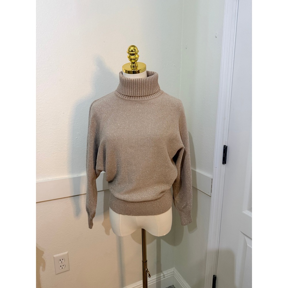 Philosophy Turtleneck Sweater Womens M Taupe Good Shimmer Metallic Dolman Sleeve